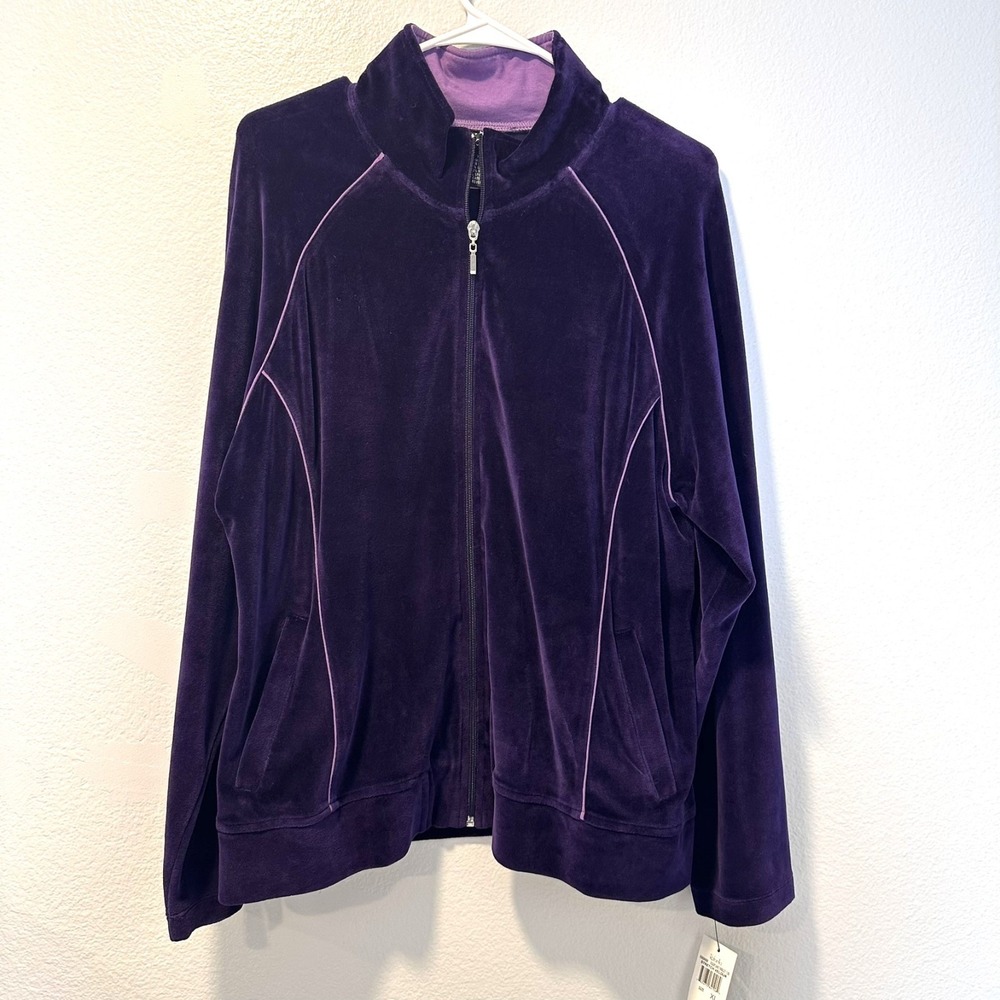 Rafaella Size-XL‎ Women's Jacket Full Zip Long Sleeve Purple Velour With Pockets